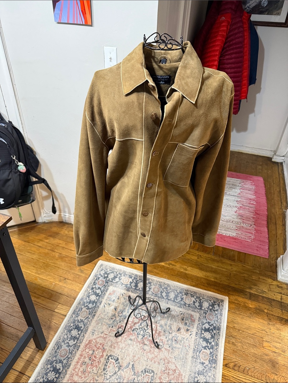 Suede Leather Jhane Barnes Shirt Tan exclusively for Neiman Marcus size 38 (s/m)